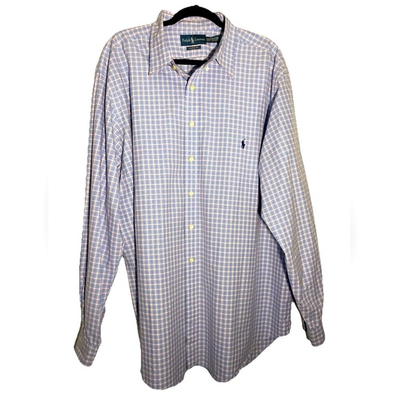 Ralph Lauren Mens Blue Pink Check Long Sleeve Button Up Preppy Shirt 2XLT - Picture 1 of 5